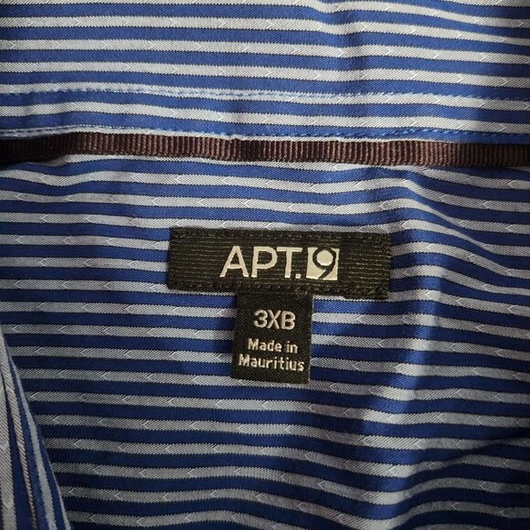 Apt 9 Mens Blue striped long sleeve shirt 3XB All Cotton - Picture 9 of 9